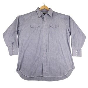 Vtg Ranch & Town Western Shirt Mens‎ 18.5-36 Long Sleeve Pearl Snap Made in USA